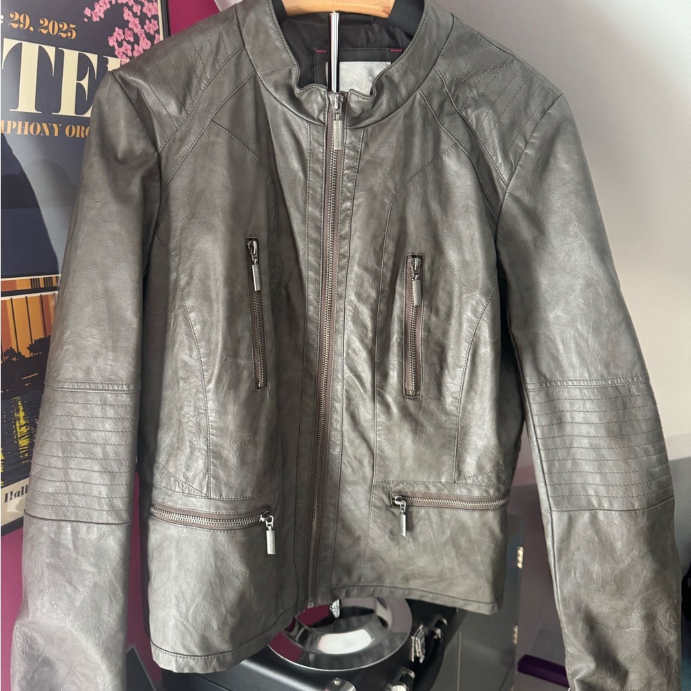 Gray Leather Jacket (Faux)